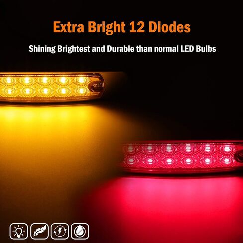 Meerkatt 6.4 Inch Fish Shape Side Marker Light Mix Clear Lens 5 Amber 5 Red Light 12 LED Surface Mount Marker Bulb RV Truck Universal Waterproof 12V DC 10 Pcs in Saudi Arabia