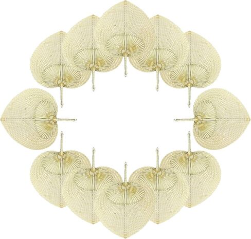 Natural Bamboo Raffia Wall Deco Hand Fans, Handmade Wedding Braided Heart Fans for Couple Guests, Summer Cooling Supplies, Hand Weaving Fan for Home Farmhouse Decor, Wedding Party Favors, 12Pcs in Saudi Arabia