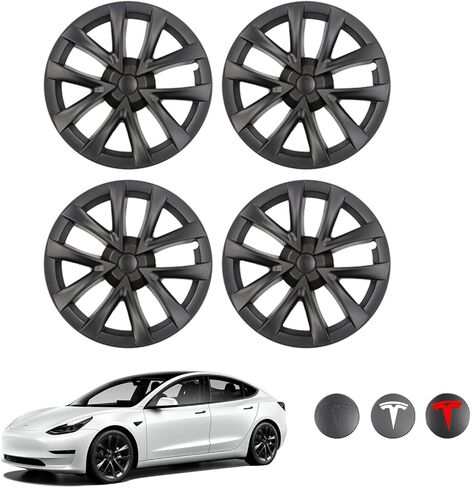 أغطية عجلات هوائية مقاس 18 بوصة لإطارات Tesla Model 3، أغطية محور بديلة لـ 2017-2022 Tesla Model 3 (مجموعة من 4، أسود غير لامع) in Kuwait