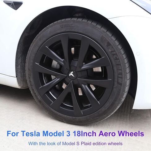 أغطية عجلات هوائية مقاس 18 بوصة لإطارات Tesla Model 3، أغطية محور بديلة لـ 2017-2022 Tesla Model 3 (مجموعة من 4، أسود غير لامع) in Kuwait