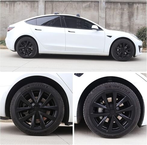 أغطية عجلات هوائية مقاس 18 بوصة لإطارات Tesla Model 3، أغطية محور بديلة لـ 2017-2022 Tesla Model 3 (مجموعة من 4، أسود غير لامع) in Kuwait