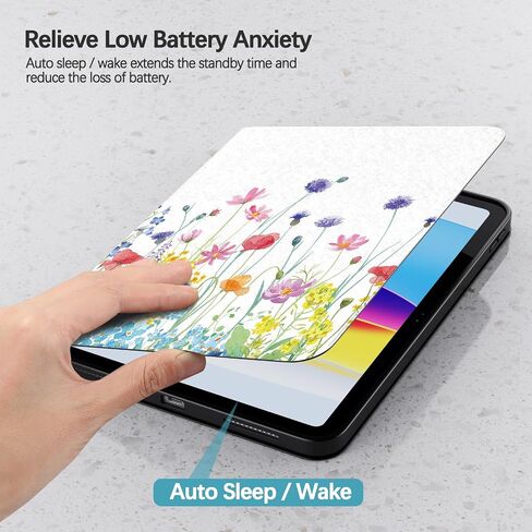 حافظة لجهاز iPad الجيل العاشر 2022 iPad 10.9 بوصة - رؤية متعددة الزوايا وتنشيط/غفو تلقائي، غطاء حامل قابل للطي من جلد البولي يوريثان لجهاز iPad الجيل العاشر 10.9 بوصة 2022، ظهر ناعم من مادة TPU، زهور سوداء in Kuwait