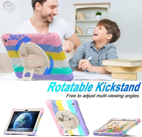 Case for 8/8 Plus 2020 Tablet, Shockproof Case Screen Protector-Stand-360° Rotating Hand Strap - Black in Saudi Arabia