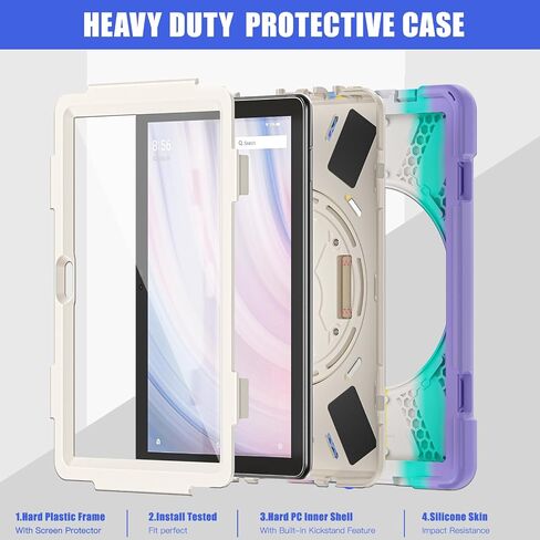 Case for 8/8 Plus 2020 Tablet, Shockproof Case Screen Protector-Stand-360° Rotating Hand Strap - Black in Saudi Arabia