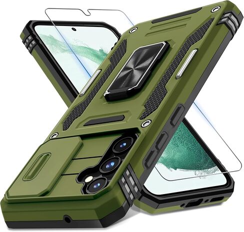 DEERLAMN Case for Samsung Galaxy A54 5G with Slide Camera Cover+Screen Protector(1 Pack),Rotated Ring Kickstand Military Grade Shockproof Protective Cover-Black in Saudi Arabia