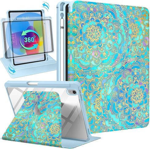 حافظة لجهاز iPad الجيل العاشر مقاس 10.9 بوصة، غطاء فوليو مع حامل قلم رصاص للأطفال والبنات والنساء اللطيفة على شكل فراولة وجرلي جميلة كاواي حامل دوار زهري لحافظات Apple iPad 10 Gen 2022 in Kuwait