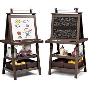 Costzon Kids Art Easel ، 3 في 1 لوحة مزدوجة على الوجهين مع لوحة بيضاء مغناطيسية ، لفة الطباشير والورق ، رف تخزين ثنائي المستوى وصناديق 2 ، دافئة للأطفال ، الأطفال الصغار ، هدية للبنين ، الفتيات in Kuwait