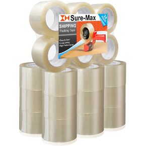 Sure-Max 24 Rolls Extra-Wide Shipping & Packing Tape (3" x 110 yard/330' Each) - Moving & Adhesive Carton Sealing - 2.0mil Clear