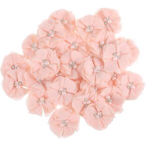 30 PCS Rhinestone Pearl Apricot Color Chiffon Flower, 2" Fabric Flowers Sewing Appliques Embellishments for Clothing, Dress, DIY Crafts, Wedding Headbands Flower Party Decoration Apricot