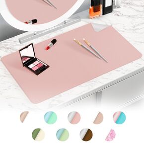 Makeup Mat for Vanity to Protect Desk Top, Dual-Sided Makeup Mat, Easy to Clean Desk Pad - Waterproof and Oilproof Vanity Accessories, 23.6 x 11.8 in (Pink and Silver)