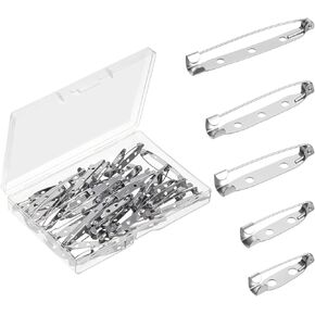 50 PCS Bar Pins, Silver Brooch Pin Backs 5 Sizes Pack Clasp Pinback Brooch Metal Flat Back Safety Pins for DIY Locking Jewelry Making Badge Name Tag Tie Tacks Citation Bars Corsage