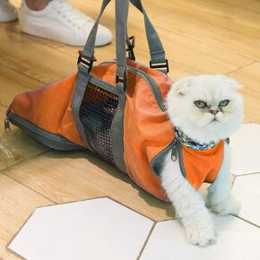 Cinf Cat Nail Clipping Cleaning Grooming Restraint Bag No Scratching Biting for Bathing Nail Trimming Injecting Examining(Orange,M)