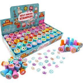 TINYMILLS 50 Pcs Assorted Kawaii Cute Stamps for Kids - Trendy Self-Ink Stamps for Birthday Party, Carnival, School & Rewards