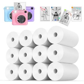 Thermal Paper, 𝟏𝟐 𝐑𝐨𝐥𝐥𝐬 Kids Instant Camera Refill Print Paper, Atnadov HD Thermal Paper (BPA Free) Kids Instant Camera Refill Print Paper Perfect for Most Kids Cameras (White-12 Rolls)