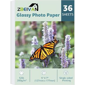 ZBEIVAN 8x10 Photo Paper, Glossy Photo Papers 36 Sheets, 8 x 10 Inkjet Printer Photo Paper for Dye Ink, 200 GSM
