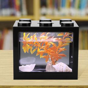 Zerodis Small Fish, Acrylic Mini Fish Desktop Mini Aquarium Bowl for Goldfish Aquarium Starter Kits with USB LED Light Office Tea Table Decor