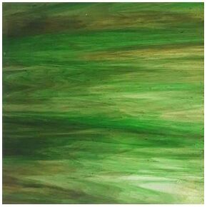 Wissmach Stained Glass Sheet: Dark Green and Amber, Streaky Crystal by BiNARi Glass Studio