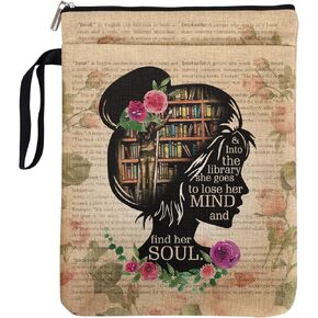 Vintage Girl Love Books Book Cover Gifts for Librarian Book Lovers Bookish Friends Teachers with Zipper & Handle, Book Sleeve Gifts for Book Club Bookworm Women Birthday Graduation Reading Day