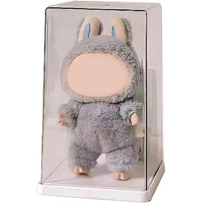 Clear Display Case for Plush Dolls and Collectible Toys - 360° Rotating Plastic Dust-Proof Storage Box with Cover, Protective Showcase, No Doll (White)