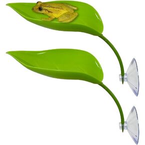 2Pcs Tree Frog Tank Leaf Decorations,Leaf Shape Basking Platform with Suction Cups for Leopard Gecko Tank Accessories for African Dwarf Frog