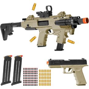 Realistic Toy Toy Gun Blaster, Soft Bullet Toy Dart Hand Gun Soft Bullet Pistol Foam Shell ejecting Blasters, with 2 Clips & 80 Foam Bullets, Gifts for Boys Girls Adults Age 8+
