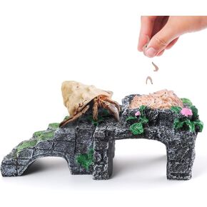 Hermit Crab Climbing Toys with Food Dish,Hermit Crab Water Bowl with Climbing Ramp,Resin Hermit Crabs Hideout,Hermit Crabs Tank Accessories Decor (Grey, 5.11 x2.16 x1.77in)