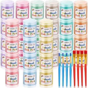 Faccito 36 Pcs Sidewalk Chalk Paint Kit Non Toxic Paint Washable Powdered Chalks Mix in Water 9 Vibrant Colors with Paintbrush for Creative Sidewalk and Chalkboard Fun
