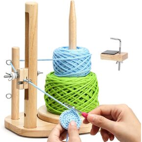 Caydo Crochet Yarn Holder for Beginners, Upgrade 2 in 1 Yarn Guide Holder for Crocheting, Wooden Yarn Spinner with Clip, Yarn Tension Regulator Magic Rings Tool, Great Helper for Crocheters&Knitters