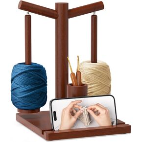 HangerSpace Wooden Yarn Holder for Crocheting and Knitting, Upgraded Magnetic Rotating Yarn Spinner with 2 Spindles, Perfect for Crocheting and Knitting Lovers