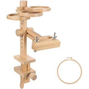 PATIKIL Embroidery Hoop Stand, Adjustable Beech Wood Cross Stitch Stand Holder with Built-in Storage Tray for DIY Art Craft, Sewing, Needlework Projects, with 6" Embroidery Hoop