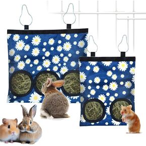 2 Pcs Rabbit Hay Feeder Bag, Hanging Hay Feeder for Small Pets - Guinea Pigs, Rabbits, Chinchillas, Hamsters - Washable Bunny Hay Bag with 2&3-Hole Design (Watermelon)