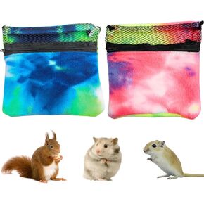 2 Packs Pet Bonding Pouch, Colorful Small Animal Carrier with Breathable Mesh Window, Pet Travel Carrier Accessories for Gerbils, Squirrels, Hamsters, Little Snakes, Geckos