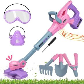 Kids Gardening Set - Weed Trimmer Power Tools Toy with Realistic Sound, Gardening Tools Weed Eater, Pink Garden Tools Set, Outdoor Pretend Play Toys for Girls Kids Ages 3-8