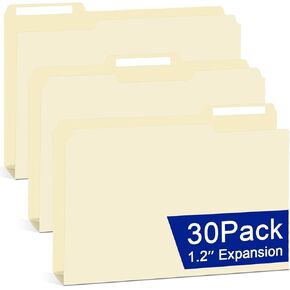gisgfim 30 Pcs 11x17 Manila File Folders, 1/3 Cut Top Tabs, Large Classic Manila Folders Bulk, Assorted Positions, Manilla File Folder for Office School Business Home Construction Organization