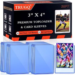 200 Card Sleeves Toploads for Cards,3" x 4" Baseball Card Protectors,Premium Standard Size Trading Hard Plastic Card Holder for Sports Football Cards(100 Hard Protectors +100 Soft Sleeves)