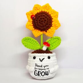 Emotional Support Positive Crochet Sunflower,Handmade Crochet Potted Flower with Card-Thank You for Helping Me Grow,for Teacher Thank You Gifts,Stress Relief Gift for Women,Friends,Coworker