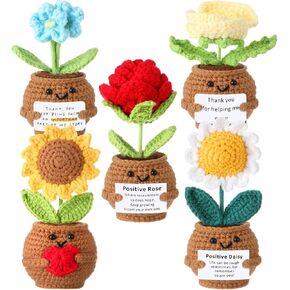 5 Pack Emotional Support Plant with Card Handmade Knitted Emotional Support Doll Appreciation Gift for Coworker Teacher Friend Mom Positive Sunflower Birthday Thank You Gifts for Women Men