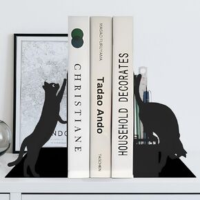 Cat Book Ends for Shelves, Metal Decorative Book Ends with Pen Holder, Fun Unique Bookends, Cool Black Cat Bookends for Home Office Desk Bookshelf Decor, Gift for Cat Lovers and Reading Enthusiasts