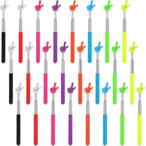24 Pcs Telescopic Teachers Pointer, Extendable Hand Pointer Stick, Mini Classroom Finger Stick for Elementary School Kindergarten and Teacher Supplies Interactive Learning 8 Colors