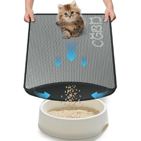 Cat Litter Mat - Double Layer Honeycomb Design Litter Trapping Mat, Urine-Proof & Non-Slip, Easy Clean Waterproof Litter Box Mat, Kitten Supplies and Essentials, 24x18 inch, Gray