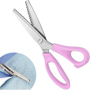 Sewing Pinking Shears, Serrated Decorative Edge Stainless Steel Dressmaking Sewing Scissors, Comfort Grip Zig Zag Craft Scissors Tailor Sewing Shears for Leather Paper Scrapbook Fabric Cutting (Blue)
