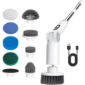 8-in-1 Electric Aquarium Cleaning Brush - IPX9 Waterproof, LED Screen Handle w/ 2 Speed-Control & Battery Display USB Rechargeable Spin Fish Tank Cleaner Tools Kit with 8 Scrubbers