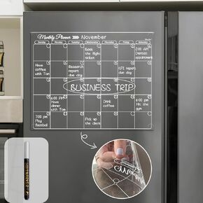 Clear Non-Magnetic Calendar Set for Fridge - Dry Erase Transparent Monthly, Weekly Calendar and List Board - Sticks to Wall, Glass, Door, Any Smooth Surfaces