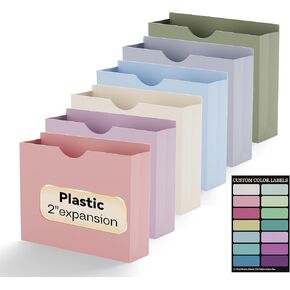 Plastic 1 Inch File Jackets Letter Size, Expanding File Folde for Documents,Upgrade Color,12 Pack Manilla Pocket Folders,Heavy Duty Expansion Pocket Files with Straight Cut Tabs,Morandi Color