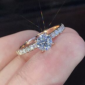 خواتم الخطبة Htayekog Freats For Women ، 925 sterling Silver Cocktail Ring CZ Round Solitaire Leassing مع 18 ألفًا مطلي بالذهب ، حلقات زفاف مشاركة وعد بها （6）