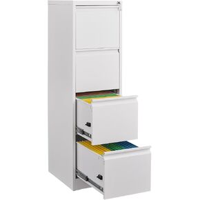 4 Drawer File Cabinet with Lock,Metal Vertical Filing Cabinets for Home Office,Heavy Duty File Storage Cabinet for Letter/Legal/A4/F4 Size File White