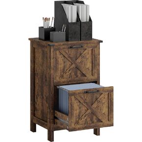 HOMCOM 2 Drawer Vertical File Cabinet with Silent Slides, Rustic Farmhouse Filing Cabinet with Barn Doors for A4/Letter Size, Printer Stand with Storage for Home Office, Rustic Brown