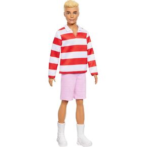 Barbie Fashionistas Ken Doll #241 with Blonde Hair Wearing Red and White Striped Polo Shirt with Pink Shorts, White Crew Socks and Sneakers