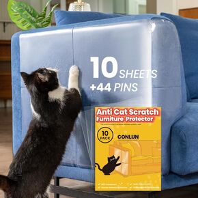 Cat Scratch Furniture Protector-10 Pack Adhesive Couch Protector from Cat Claws, Furniture Protectors from Cats Scratching, 10 Pack+ 44 Pins