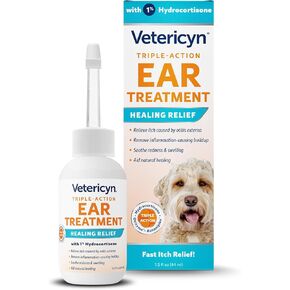 Vetericyn Triple -Action علاج الأذن للكلاب والقطط - 1 ٪ قطرات الأذن الهيدروكورتيزون لتخفيف عدوى الأذن الكلب - حكة سريعة الإغاثة والشفاء مع مزيج Otizyme. 1.5 أونصة